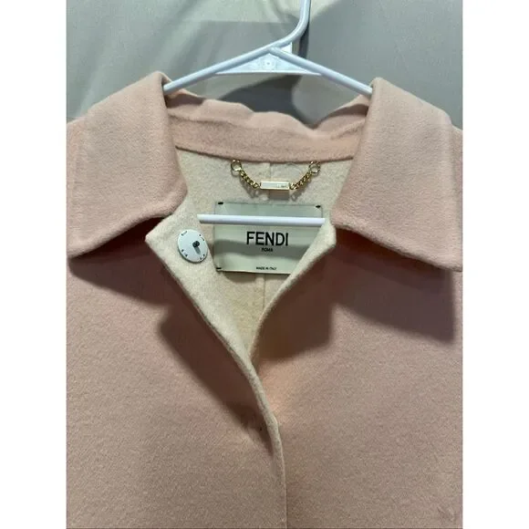Fendi Roma Wool Coat 42 Blush Pink Shearling Pocket Jacket Italy Luxury Designer - Picture 4 of 15